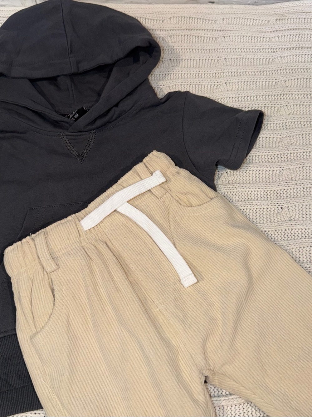 Little Bipsy Beige Corduroy Jogger Set with Charcoal Hoodie